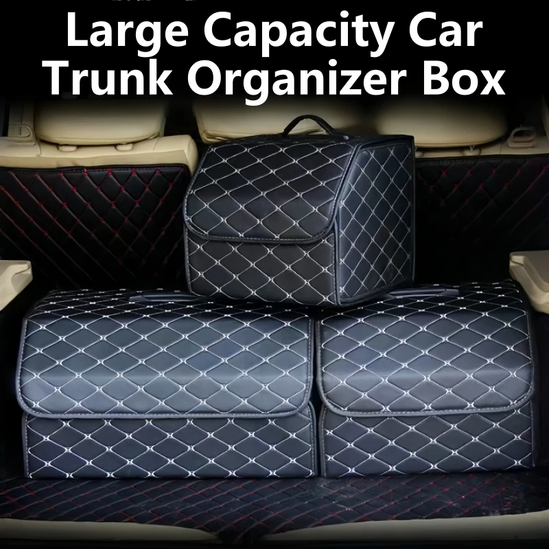

Large Capacity Car Trunk Organizer Box Foldable Auto Tools Storage Bag Stowing Tidying Leather for Emergency Storage Box