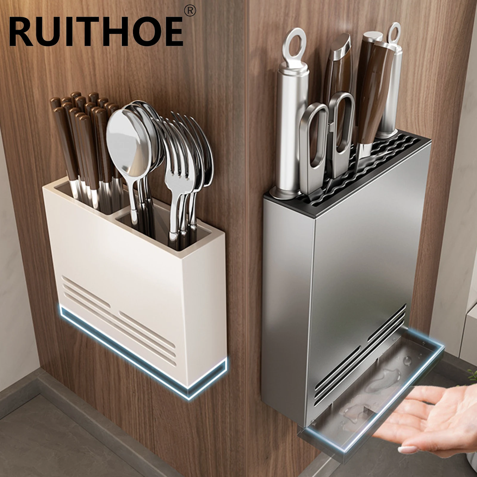 Kitchen Storage Knives Holder Wall Mounted Organizer Spoon and Chopsticks Rest Hanging Organizers Aluminium