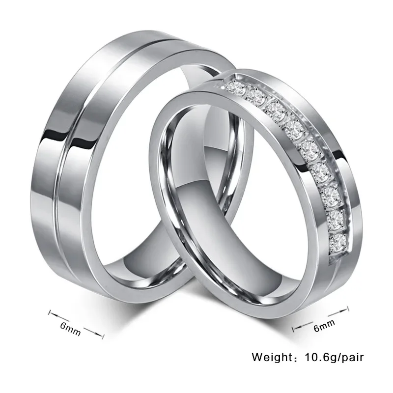 Wedding Ring Lovers Cubic Zirconia Rings for Men Women Engagement Jewelry Stainless Steel Girlfriend Gift