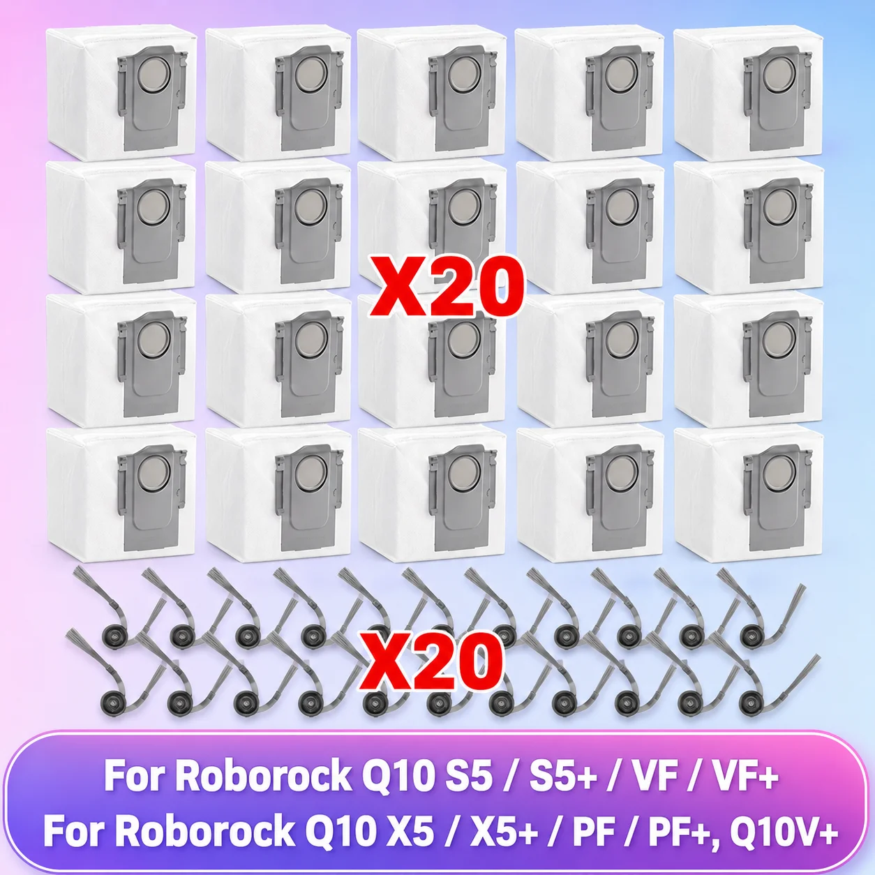 Compatible con Roborock Q10 S5/ Q10 S5+/ Q10 VF/ Q10 VF+, Q10 X5/ Q10 X5+/ Q10 PF/Q10 PF+, Q10V+ Plus Piezas de aspiradora Cepillo principal Cepillo lateral Bolsa de polvo Accesorios