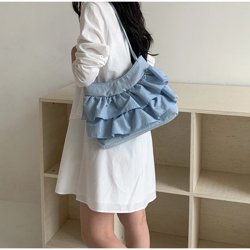 Kuchenrock-Stil Gerüschte Damen-Schultertasche, Koreanische Plissierte Umhängetasche, Leichte Süße Elegante Handtasche – Detail 11