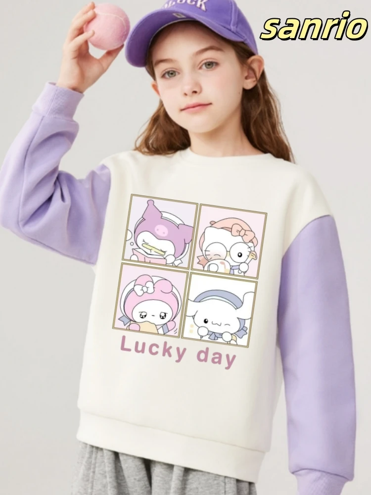 

Sanrio, осенняя одежда из 100% хлопка для маленьких девочек, детские толстовки с принтом Куроми, детские лоскутные футболки с длинными рукавами для девочек, топ