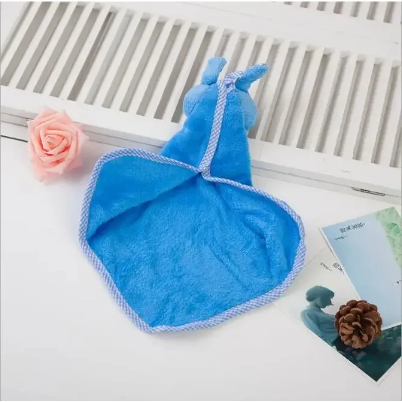 Cute Baby Infant Coral Velvet Hand Towel Cartoon Animal Rabbit Kitchen Hanging Bath Wipe Towel Washcloths Kids Handkerchief