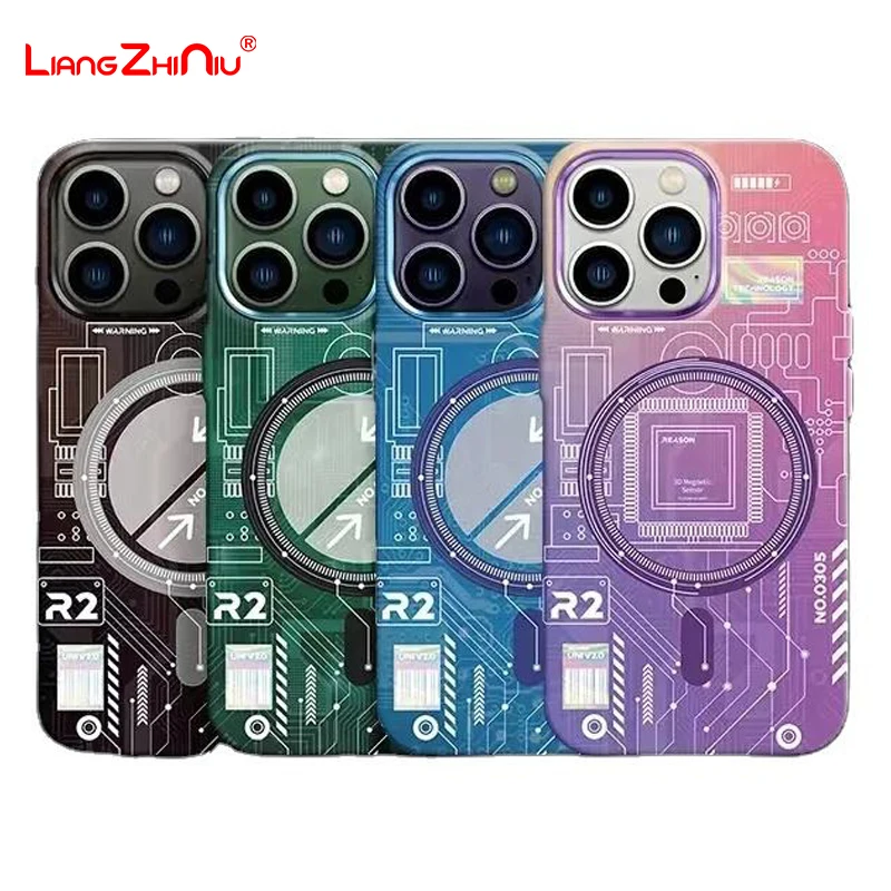 

Noctilucent Magnetic Phone Case For Iphone 16 15 14 13 12 Painted Circuit Board Pattern Frosted Wireless Charging Tpu Hard Case