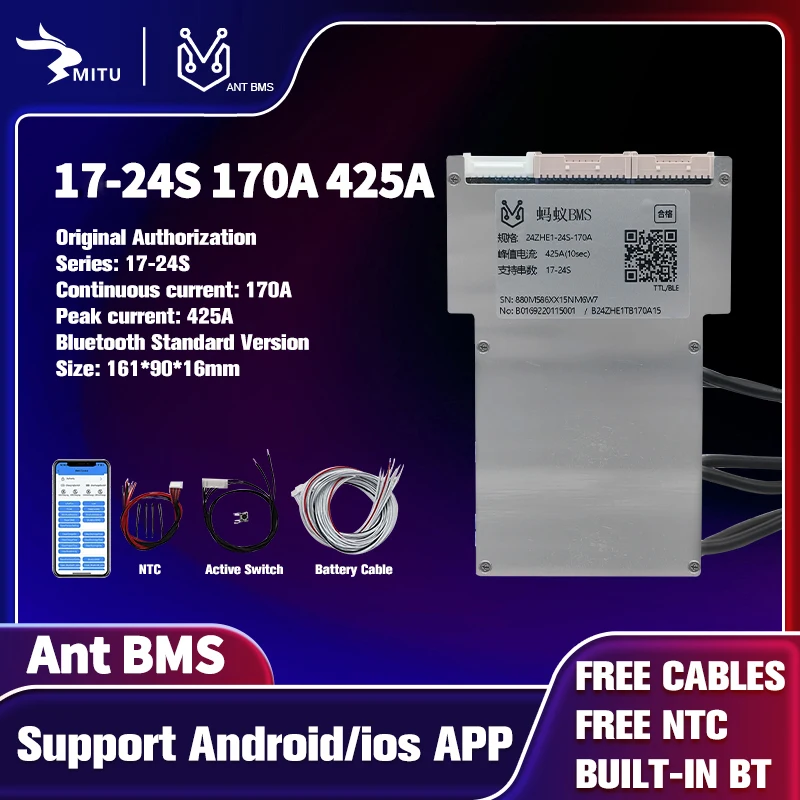 Smart ANT BMS 17S 24S 170A 425A 18S 20S 22S 48V 60V 72V PCD Lifepo4 li-ion LTO Battery Protection Board Bluetooth Balance