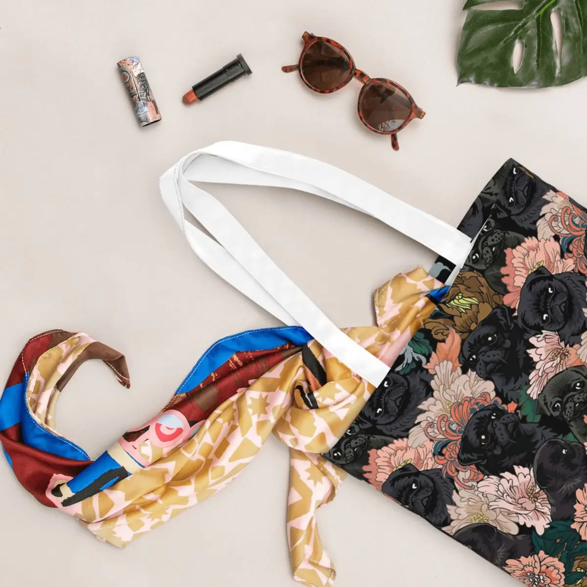 Porque Black Pug Sacos de compras Lona dobrável The Tote Bag Meninas Bolsa de ombro Bolsa de viagem