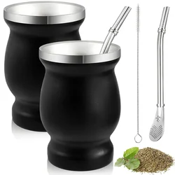 Yerba Mate Cup Double Wall Argentine Yerba Mate Gourd With Bombillas and Cleaning Brush Stainless Steel Tea Coffee Water Mug