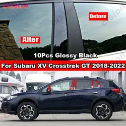 Glossy Black Carbon Fiber Car Door Window Column BC Pillar Post Trim Cover PC Mirror Effect For Subaru XV Crosstrek GT 2018-2022