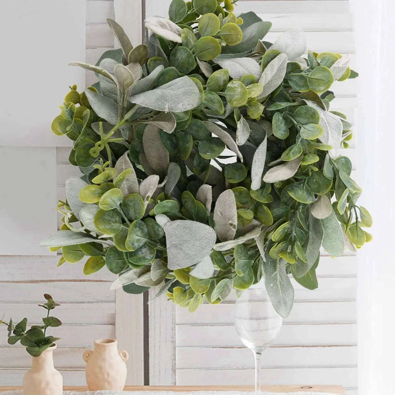 6X Lambs Ear Garland Greenery And Eucalyptus Vine / 38 Inches Long/Light Colored Flocked Leaves/Soft And Drapey Wedding