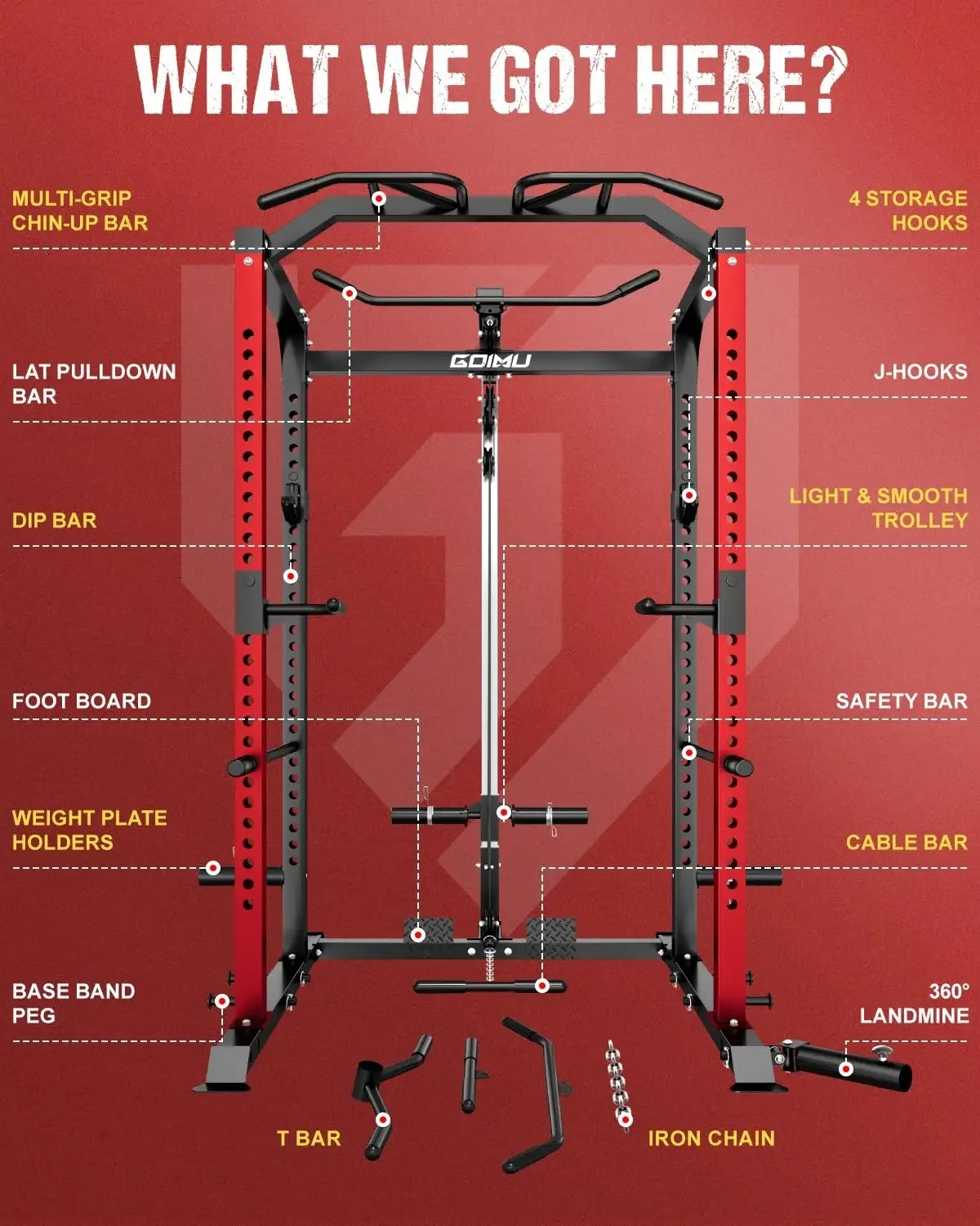 C1-V4 Power Cage, 2000LBS Squat Rack with LAT Pulldown, Multi-Function Weight Cage Strength Training Machine,, Customized
