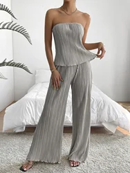 Women's two-piece dress pants sexy wind fashion gray one-piece bustier top pants set two piece sets womens outifits