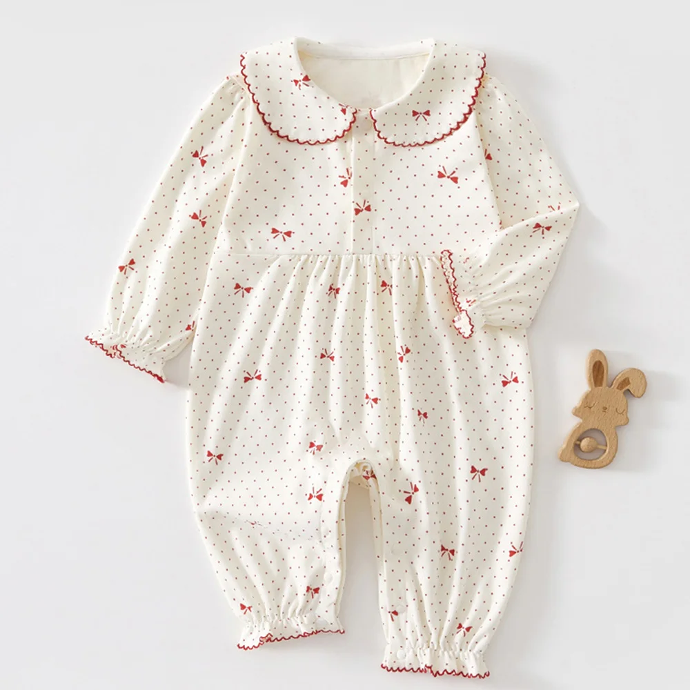 

Christmas Baby Girl Rompers Peter Pan Collar Polka Dot Cotton Long Sleeve Infant Jumpsuit 1st Birthday Baby Boutique Clothing