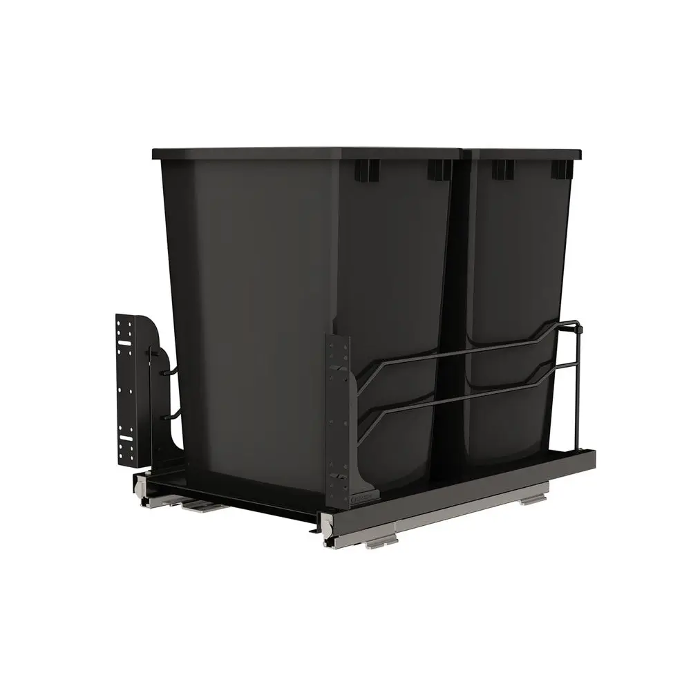 

Double Pullout Waste Bin, 35 Quart Capacity, Black - Sliding Trash System for Kitchen Cabinets