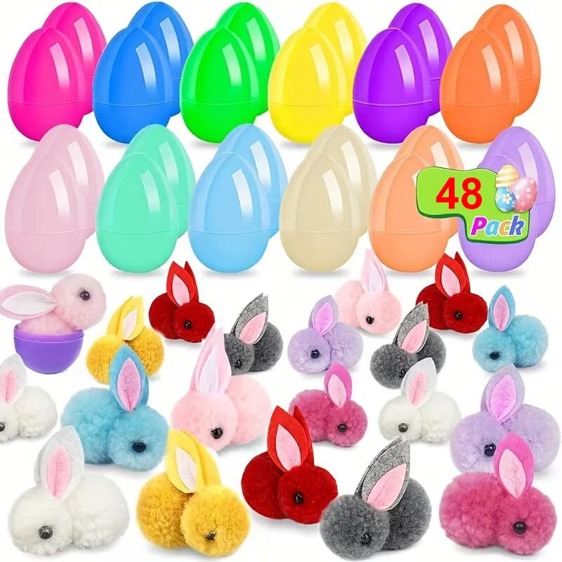 Ensemble d'œufs de pâques et de lapin en peluche, 24/48 pièces, cadeau Surprise pour enfants, remplissage de panier, fournitures de jeu de chasse aux œufs, décoration de cadeaux de fête d'anniversaire