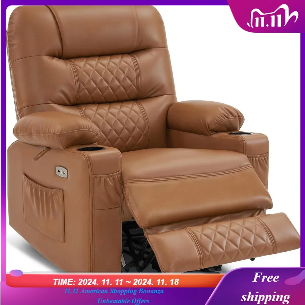 Zero Gravity Power Recliner Chair with Heat and Vibration Massage, Reclining Chair with USB Ports, Cup Holders for Living Room