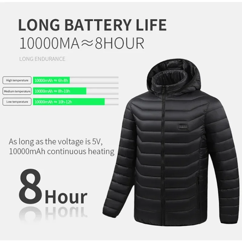 

25 Areas Heated Parka Men Winter Usb Heating Coat Smart Thermostat Hooded Heated Clothing Waterproof Lightweight Padded Jackets