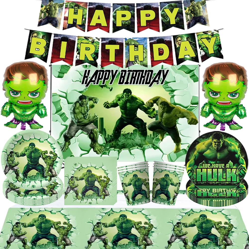 

Super Hero Hulk Birthday Party Decor Disposable Balloons Cake Toppers Plate Banner Table Gift Baby Shower Boys Party Supplie Set