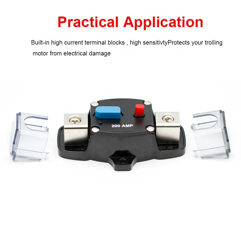 200A Circuit Breaker Manual Reset 0-8 Gauge Trolling Car Boat Audio Inline Fuse Block Holder For Overload Protector