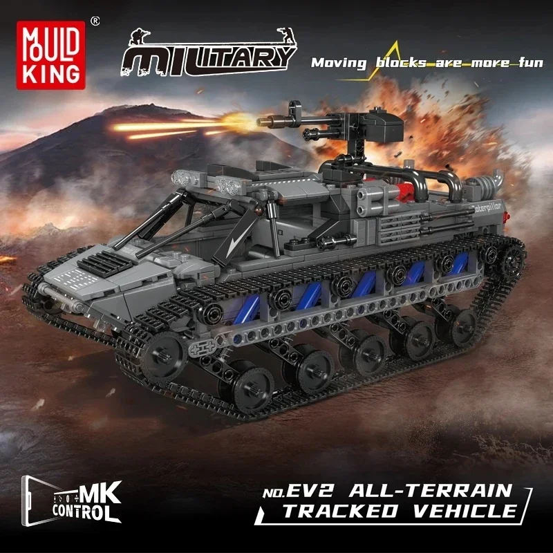 

Конструктор Mould King 20030 MOC: Военный танк на радиоуправлении, модель вездехода на гусеничном ходу EV2, готовый к сборке, подарок для детей