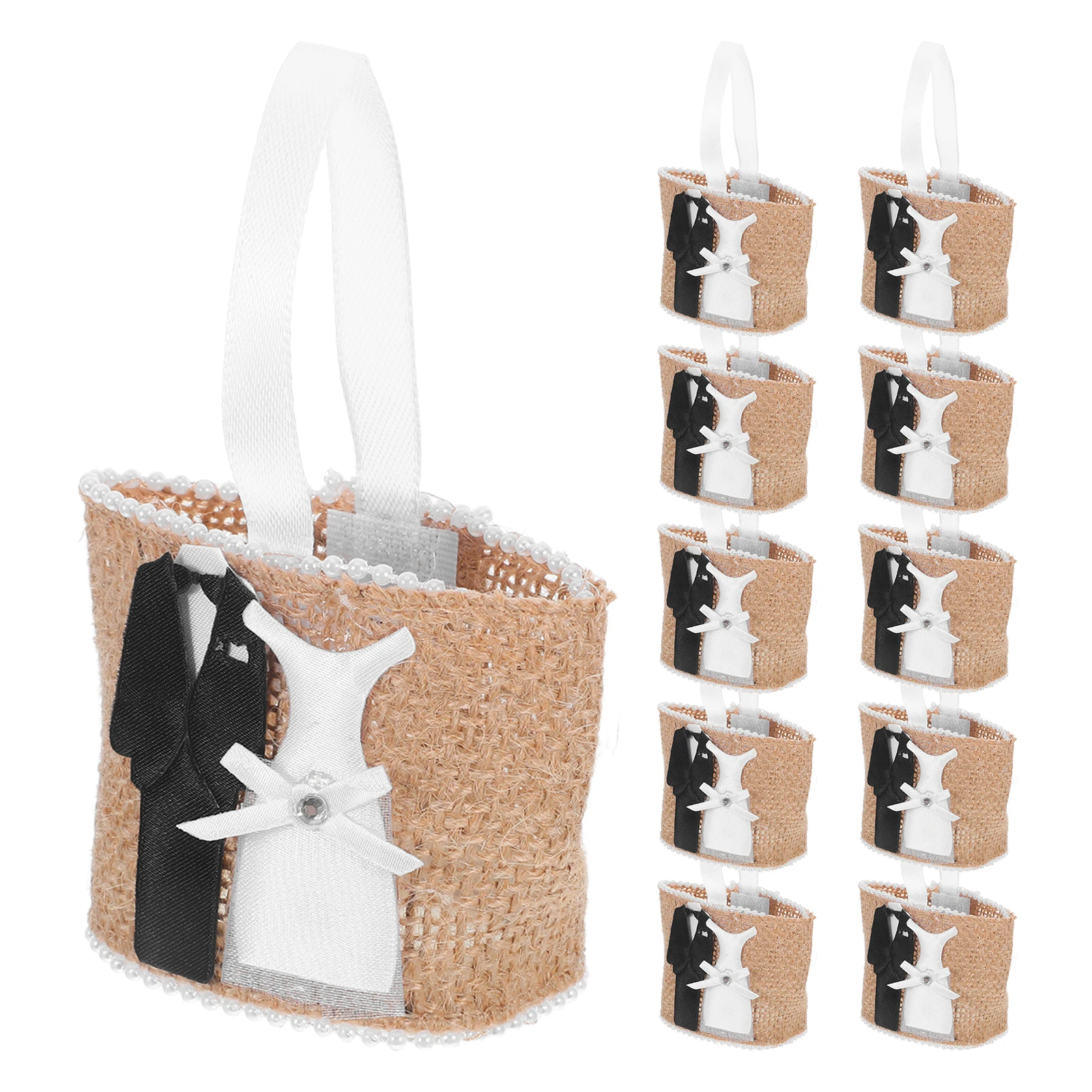 

12 Pcs Wedding Souvenir Bag Burlap Tote Bags Wallet with Handles Linen Handwoven Guests Welcome
