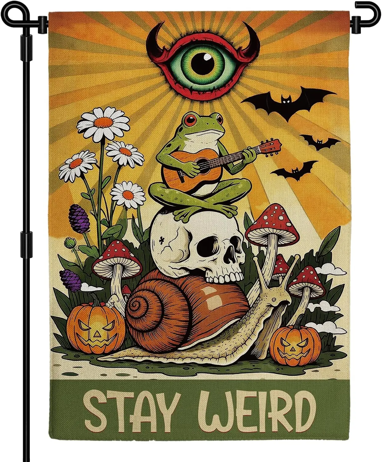 Retro Frog Garden Flag 12x18 Double Sided Outdoor Decor | Funny Stay Weird Frog Design, Double-sided Weather-resistant Canva llp