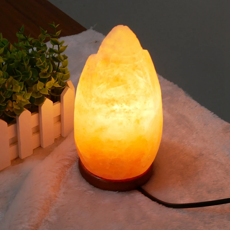 1 PCS Himalayans Rocks Salt Lamp Glow Night Light Bedside Ornaments, As Shown Wooden Home Decor Atmosphere Lights EU Plug