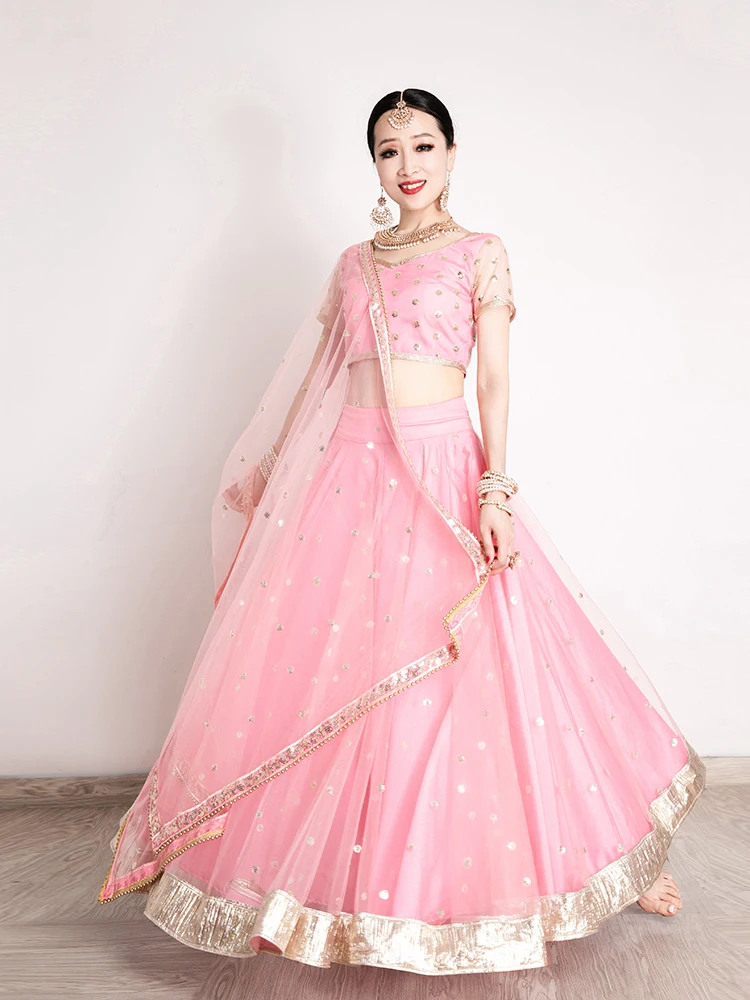 Abito da ballo indiano esotico Abito da ballo da donna Sari fluido Top Gonna ampia altalena Lengha Set da tre pezzi