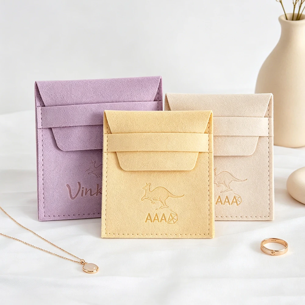 

Bulk 100Pack Personalized Logo Microfiber Envelop Bag Smart Jewelry Pouch Customized Earrings Packaging Sack Ring Brooch Storage