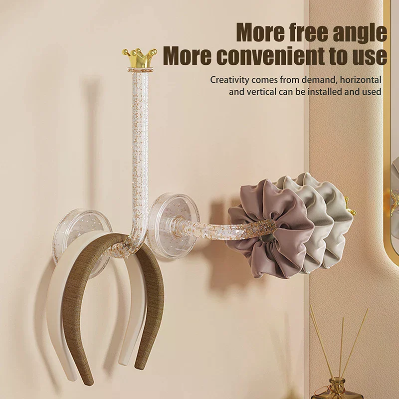 Crown Wall-mounted Hair Rope Scrunchy Holder Rack Multi-purpose Jewelry Necklace Bracelet Organizer