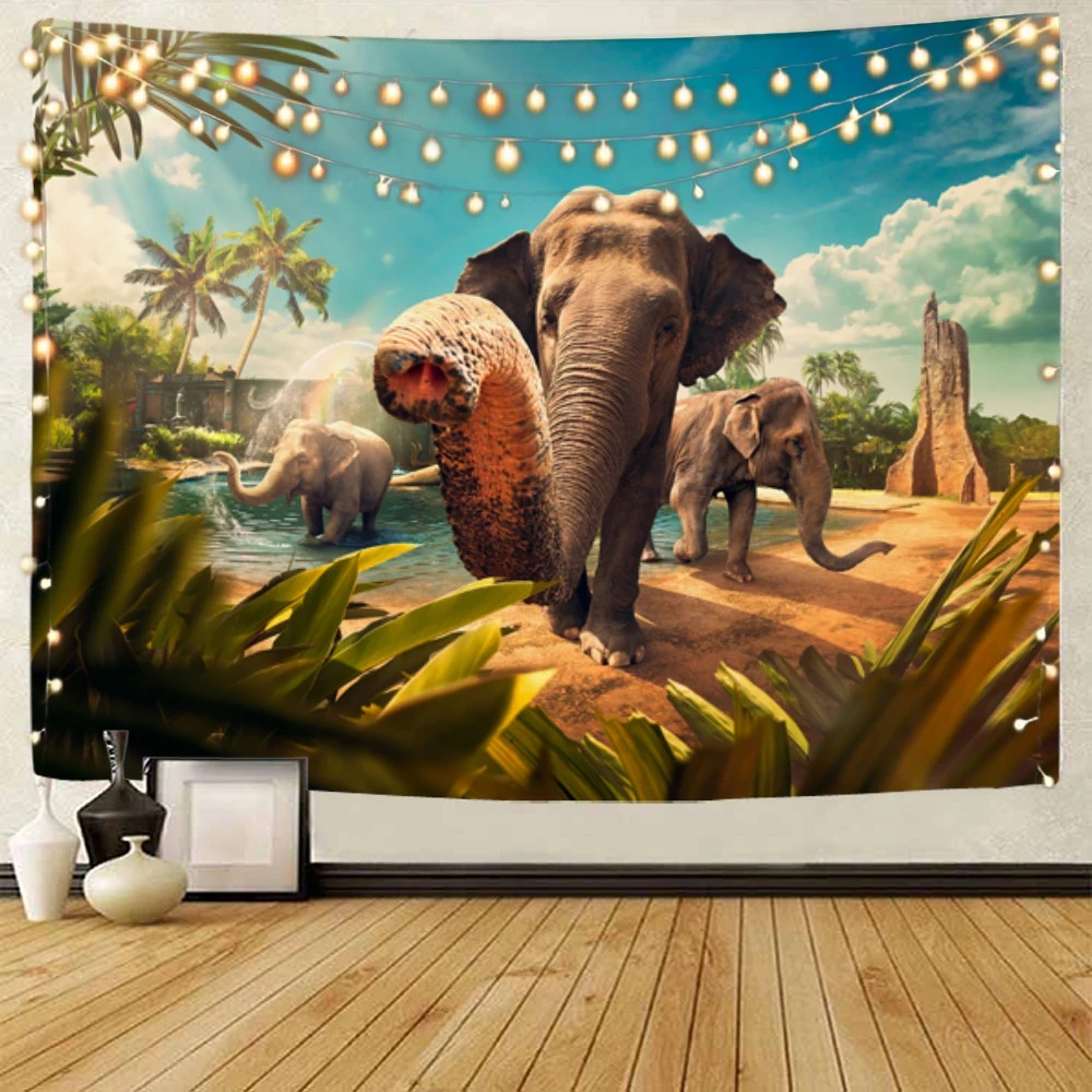 Grassland Elephant Colorful Dream Elephant Background Decoration tapestry Home Dormitory Background Decoration