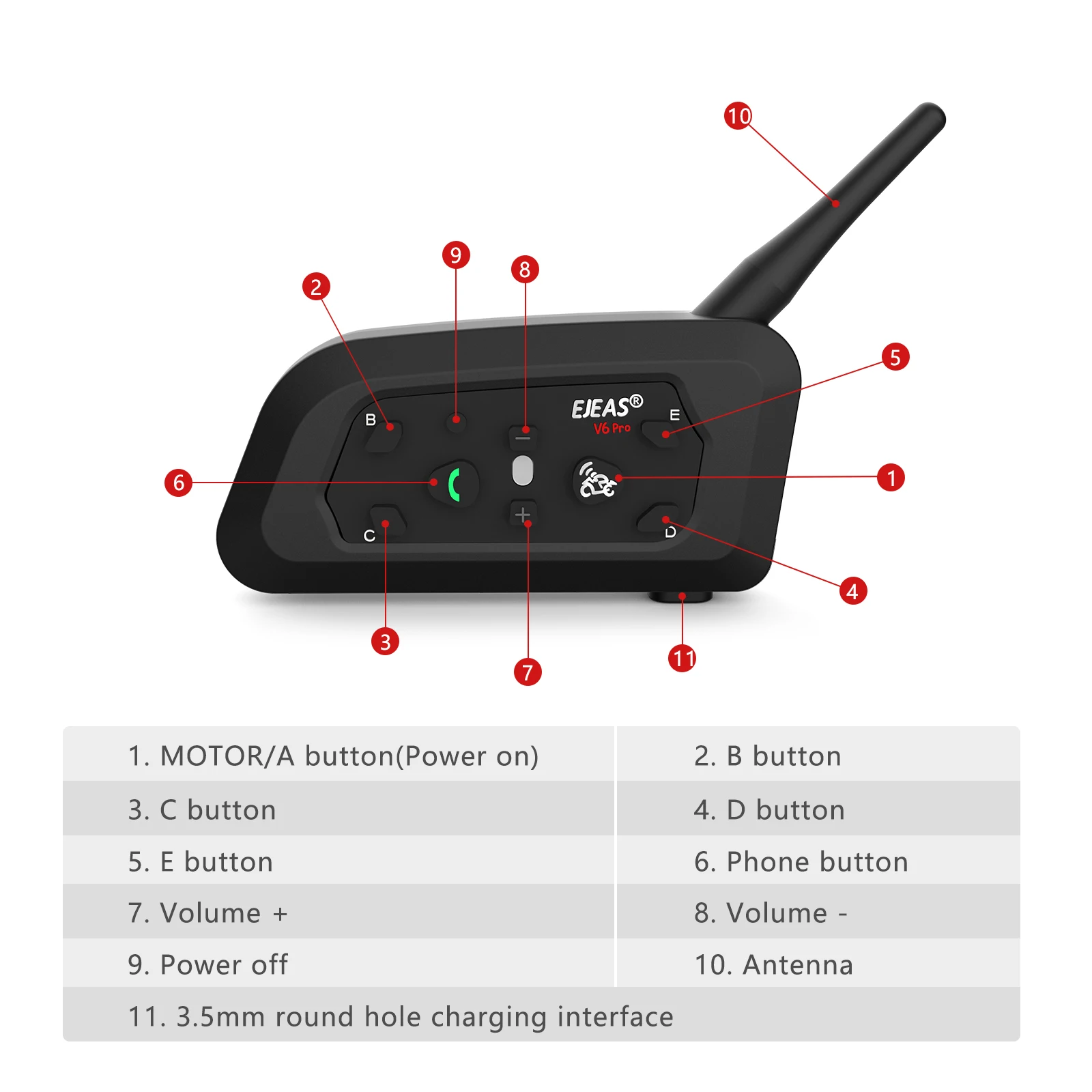 EJEAS V6PRO+ Motorcycle Helmet Intercom 6 Riders Bluetooth Headsets Communication Interphone Waterproof Remote Control Function