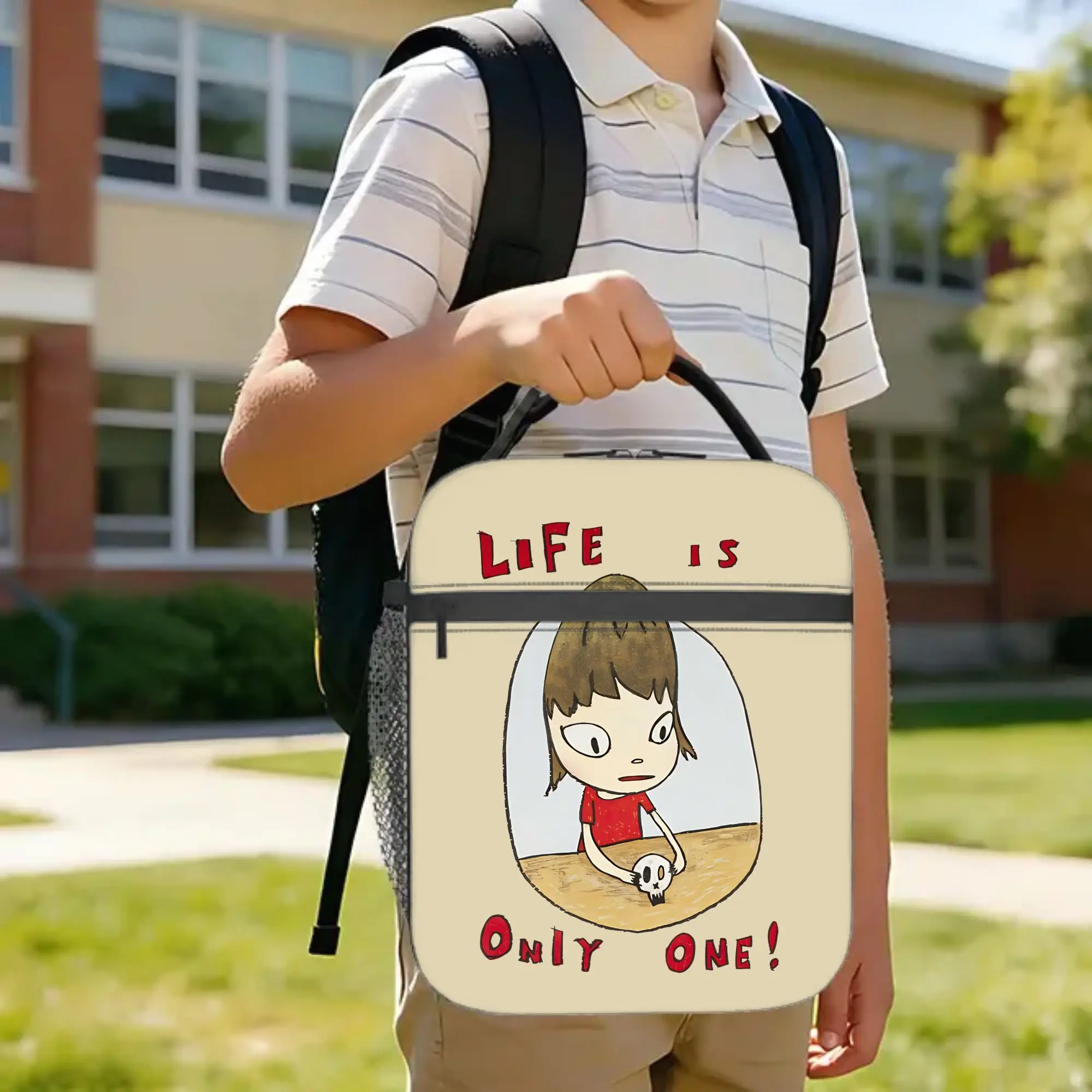 Nara Life Is Only One!  Insulated Lunch Bags Large Yoshitomos Reusable Thermal Bag Lunch Box Tote Work  Outdoor Food Bag