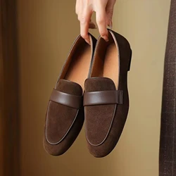 Krazing Pot 2026 Sheep Suede Concise Simple Round Toe Slip On Women Spring Modern Fashion European Designer Autumn Ballet Flats