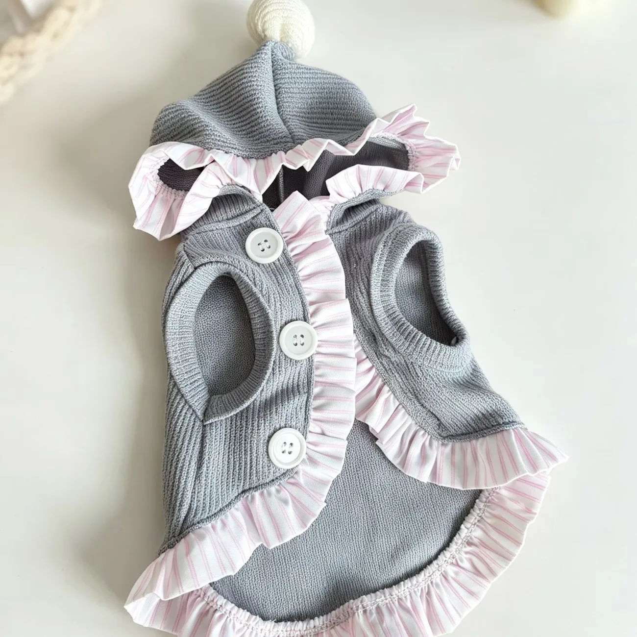 Small & Medium Dogs Cats Autumn Winter Hooded Pet Dress, Sleeveless Lace Skirt Outfit, Soft Comfortable Cute Puppy Kitten Clothe