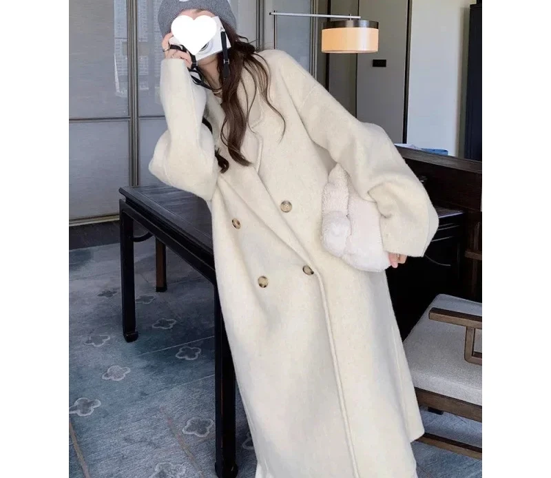 Korean Department Woolen Coat Women in Long Winter 2024 New Style Thickened Woolen Coat