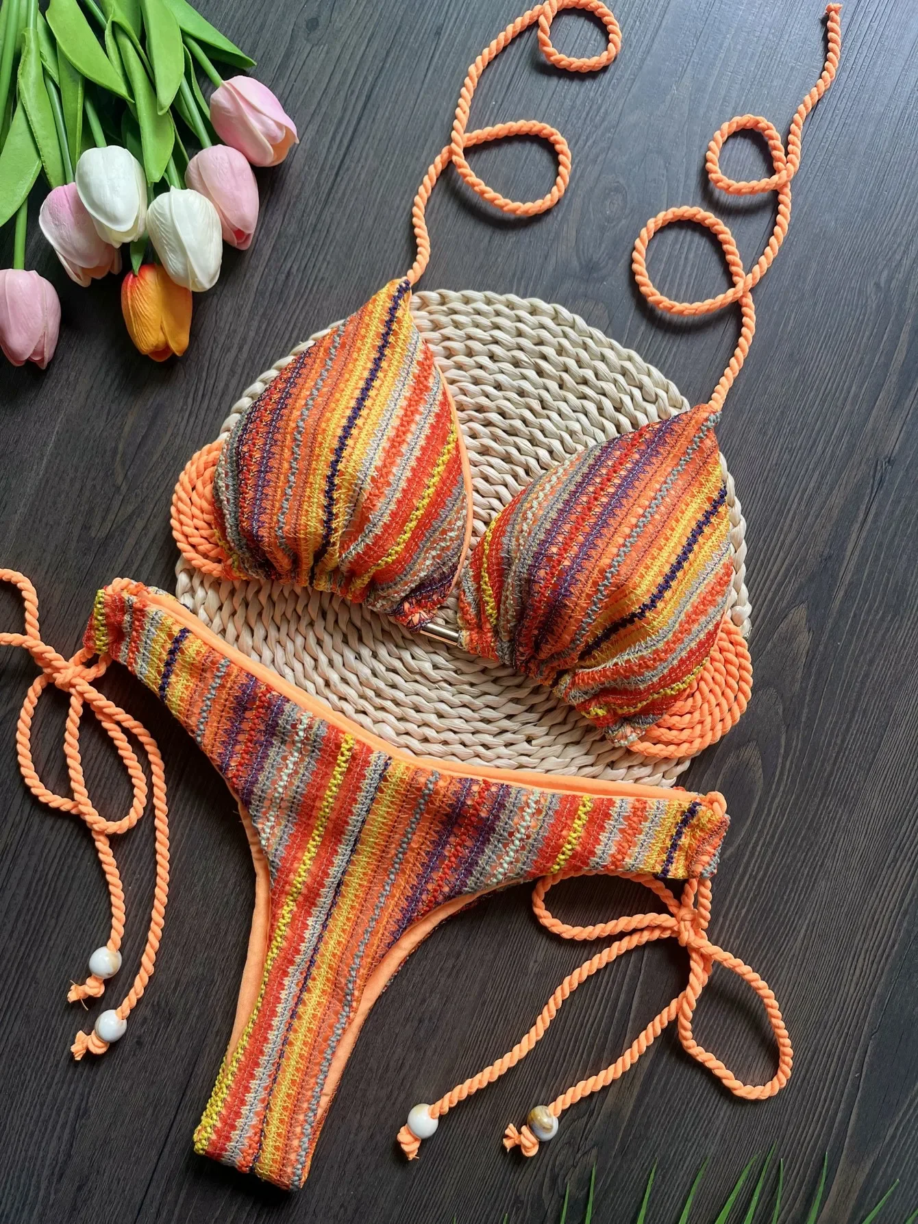 

Sexy Braided Rope Straps Bikini Set New Swimsuit Women Swimwear Push Up Brazilian Bathing Suit Beach Biquinis