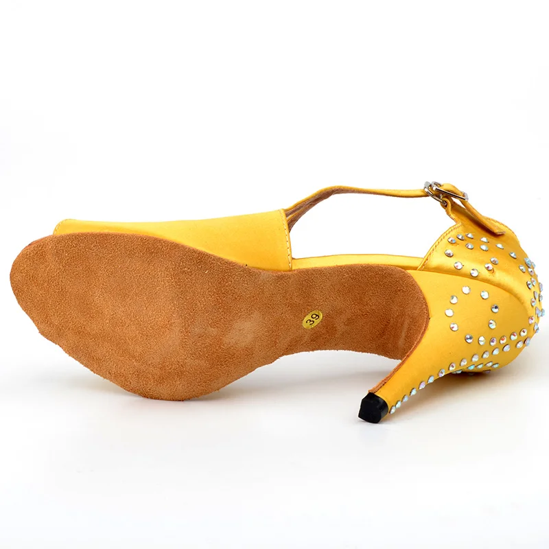 Wedopus chaussures de danse de salon personnalisées pour femmes diamant jaune Satin talons de danse 10CM semelle en daim chaussures de danse Salsa