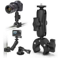 Cycling Motorcycle Clip Super Clamp with 360 BallHead Magic Arm Bracket For GoPro 11 10 Insta 360 X3  Action Camera Led Lights