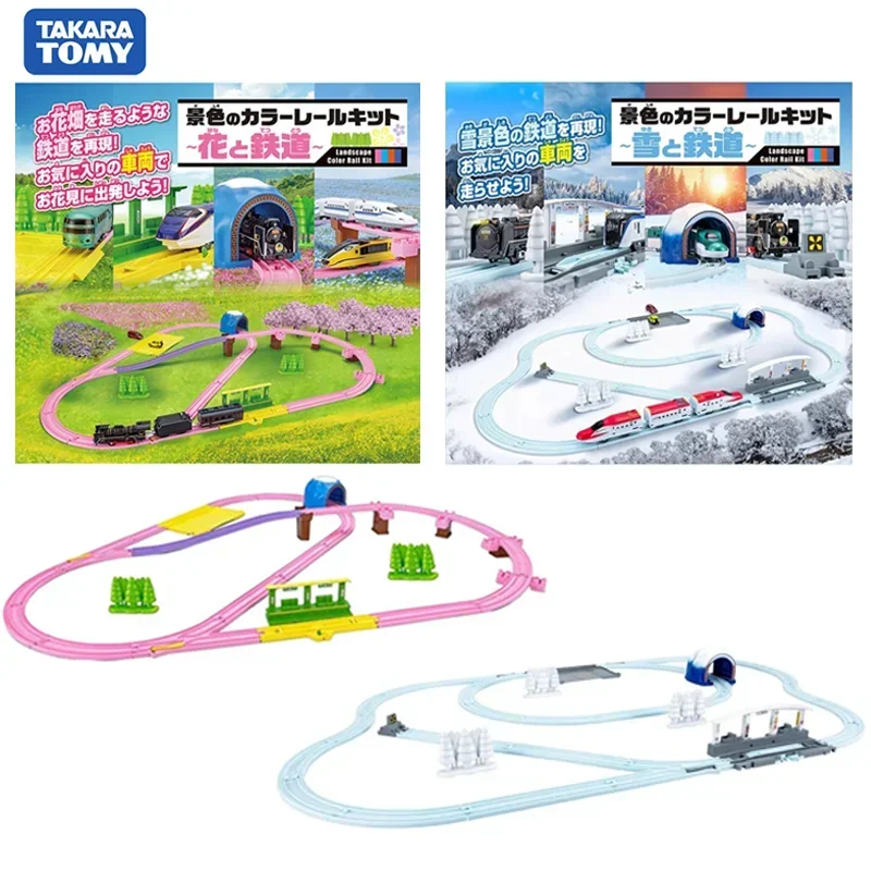 TAKARA TOMY Tomica Plarail Rail Kit, Primavera, flor, invierno, nieve, vías de tren, adornos de colección de navidad, regalos para niños