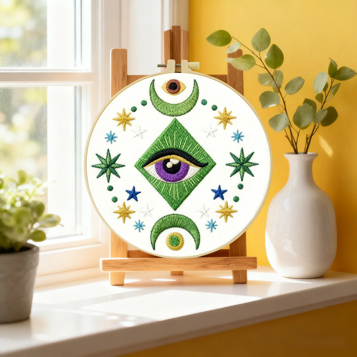 1 Stück 20x20cm/15x15cm 7,87/6,3 Zoll Augen-Stickerei-Starter-Kit DIY-Kit DIY-Stickerei-Set Handarbeiten Nähkunst-Set für Anfänger – Detail 5