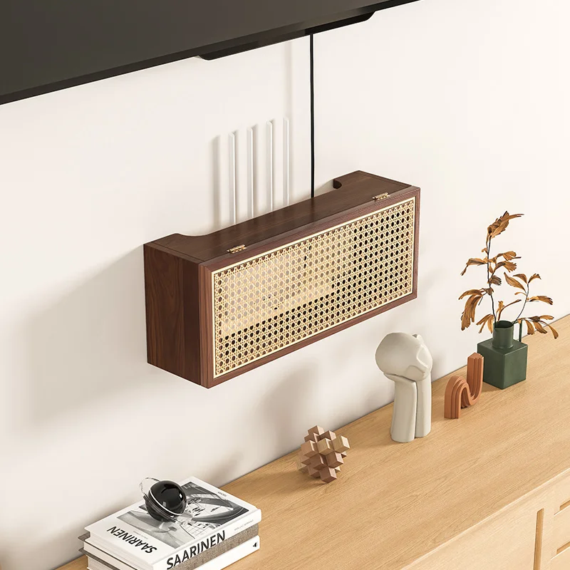 

Solid wood rattan router wifi light cat rack decorative TV set-top box cable board finishing storage box