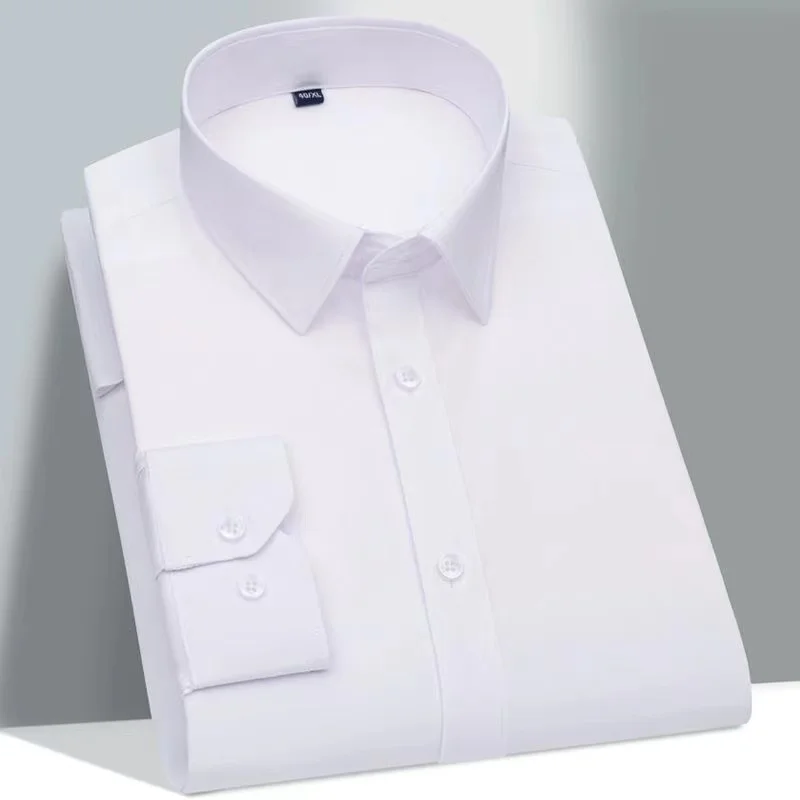 

Men's Classic Long Sleeve Standard-fit Dress Shirts Formal Business Social Simple Basic Design White Work Office Casual Shirt