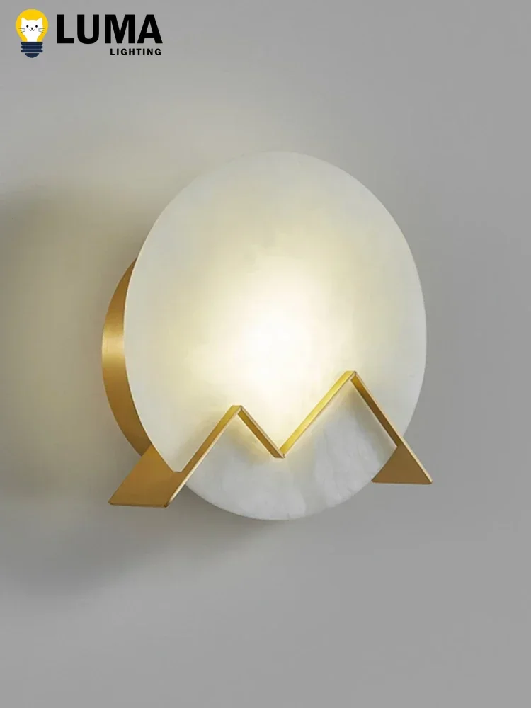 

Luma Simple Modern Style Marble Wall Sconce for Living Room Background Wall Bedroom Bedside Staircase All Copper Wall Lamp