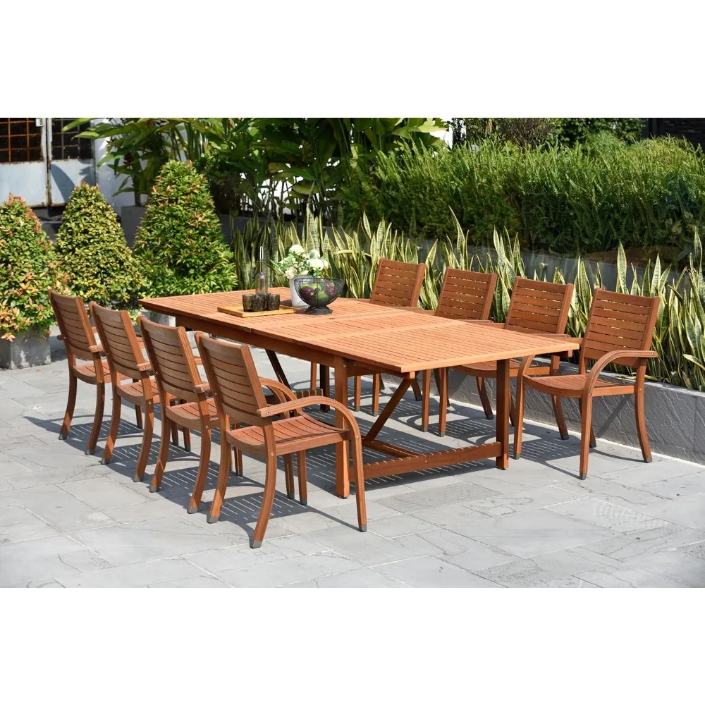 7 Piece Oval Outdoor Dining Set, | Eucalyptus Wood | Durable and Ideal for Patio and Backyard,Garden Furniture Sets