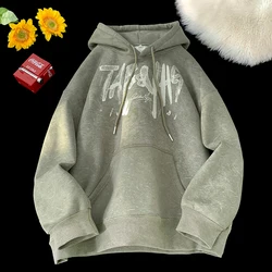 4 Colours Ink Print Sweatshirt Retro Korean Street Style Hoodie Casual Loose Fit Couple Trendy Tie-Dye Hooded Sweatshirt