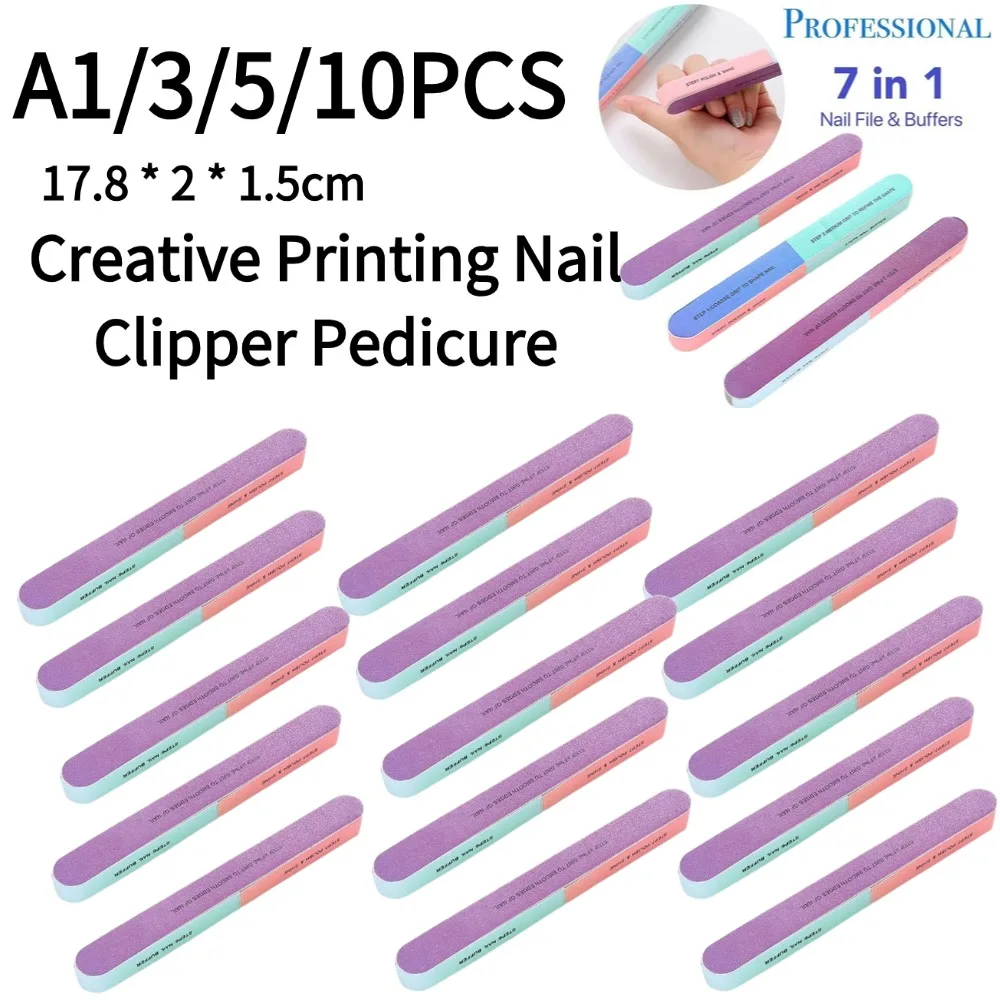 1/3/5/10 SZT. Kreatywne pilniki do paznokci z nadrukiem do manicure i pedicure, sześciokątny pilnik polerski, narzędzie do paznokci, gąbkowe pilniki do paznokci