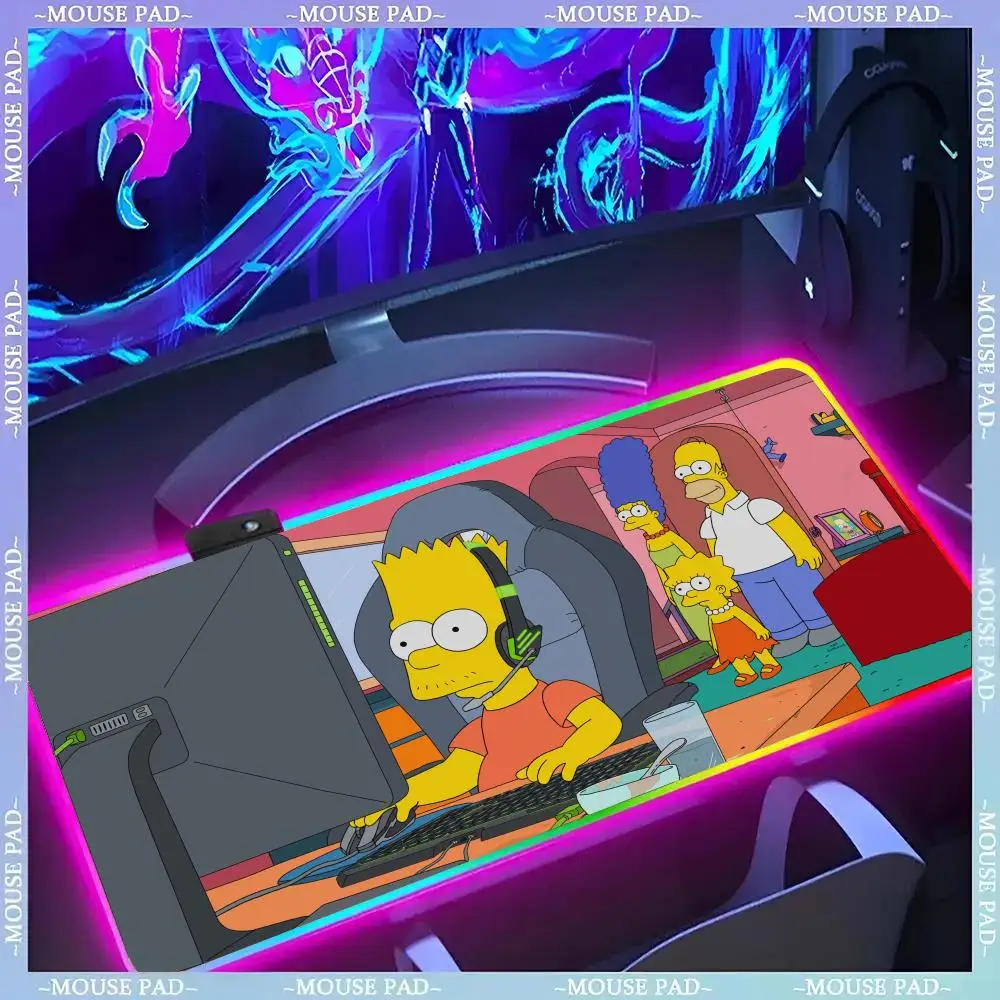 

Cartoon Homer Simpson Family Mouse Pad Gamer Luminescence Led Mouse Pad Gaming Table Rgb Deskmat Keyboard Pc Mousepad