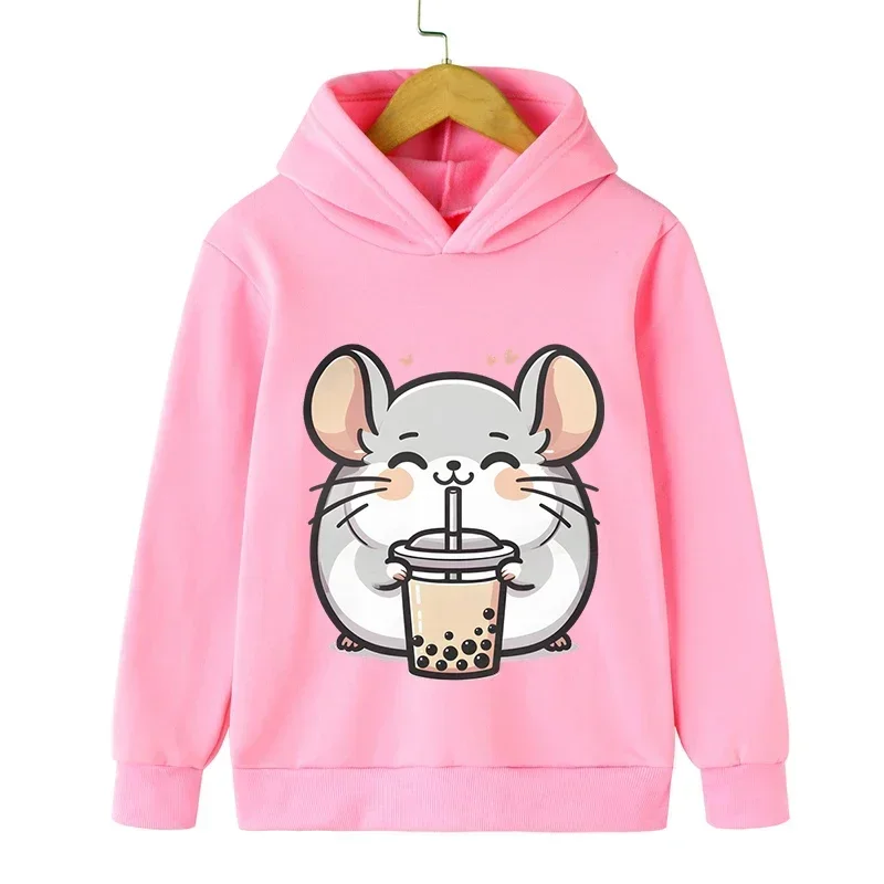 Fashion Kids Hoodies Cartoon Guinea Pig Bobo Tea Hoody 2024 Girls Lovely Opossum Long Sleeve Pullover Boy Cute Animal Sweatshirt