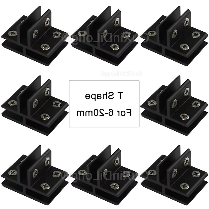 

8 шт. черных Т-образных зажимов для стекла из алюминиевого сплава, соединительные клипсы для стекла-стекло, крепление стекла на 3 сторонах панелей, зажимы для стекла толщиной 6-20 мм ﻿