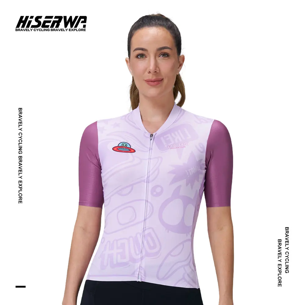 

HISERWA Women Cycling Jersey Summer Slim Fit SPF 50+ Cycling Jersey Mesh Breathable Bicycle Clothing Pro MTB Road Bike Shirts